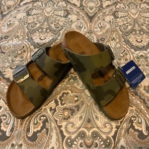 NWT Birkenstock Arizona Birko Flor Camouflage Green Womens Sz 37 US 6-6.5 N